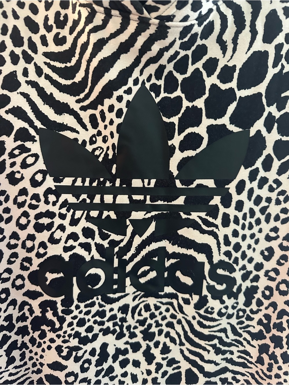 Adidas Originals Women's Leopard Print Cropped Hooded Sweatshirt - Black & Cream - Picture 3 of 7